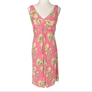 Tommy Bahama Silk Pastel Pink Floral Print Ruched Twist Waist Midi Dress - S